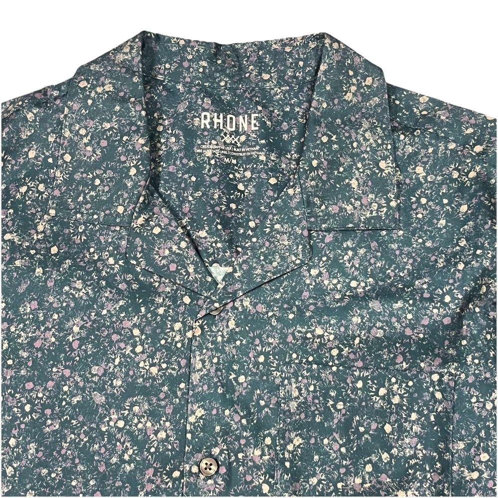 Rhone Mens Medium Blue Gulf Coast Floral Short Sleeve Camp Collar Casual NWT
